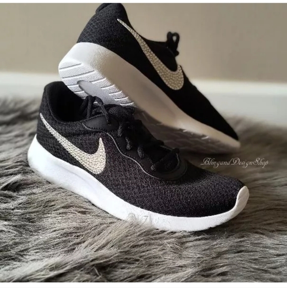 Nike Tanjun Sneakers Shoes Custom with Clear Swarovski Crystals Bling Nikes - Picture 4 of 6